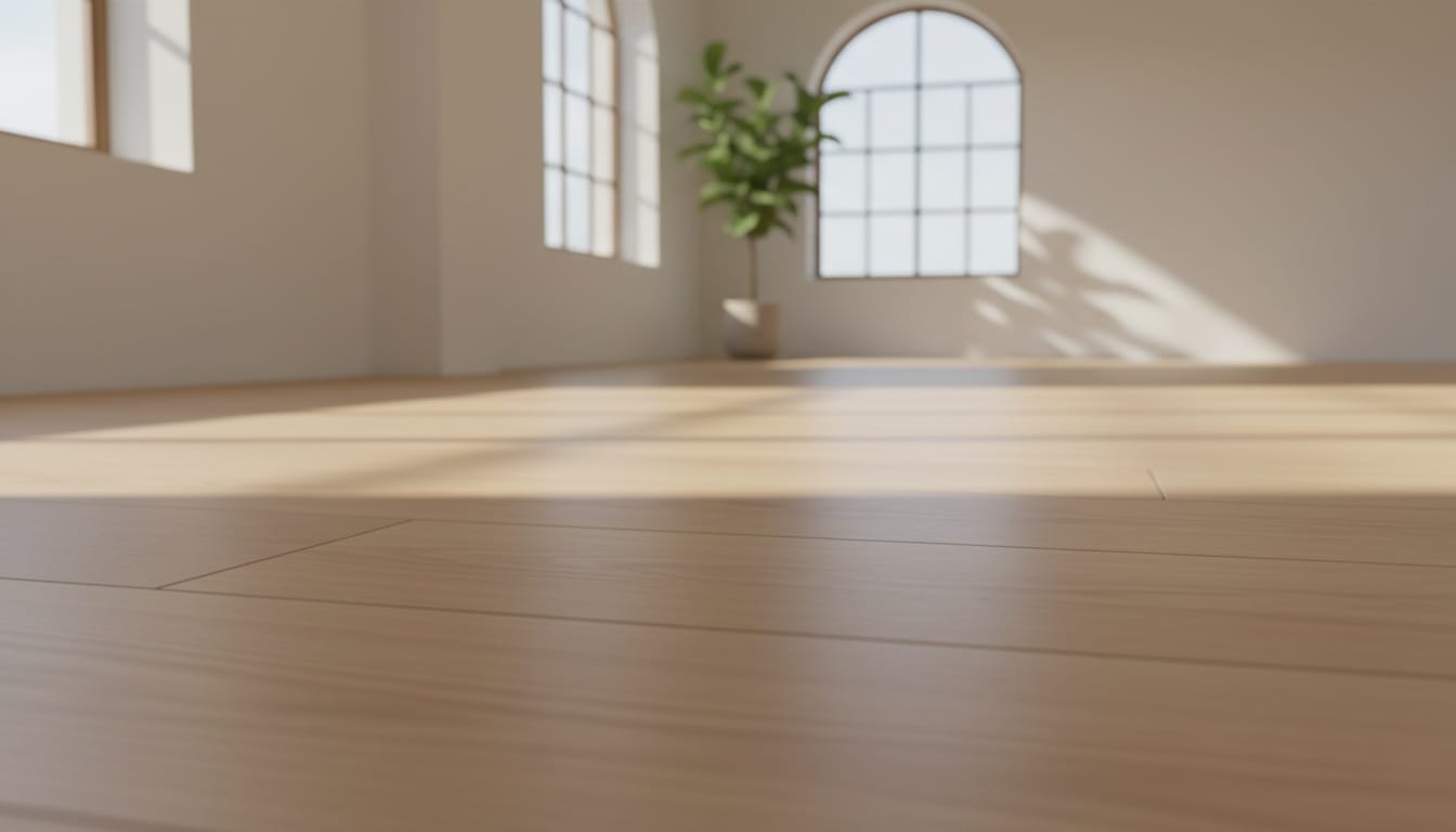 Symbolbild: frisch verlegter Vinyl-Designboden in einem hellen Wohnraum